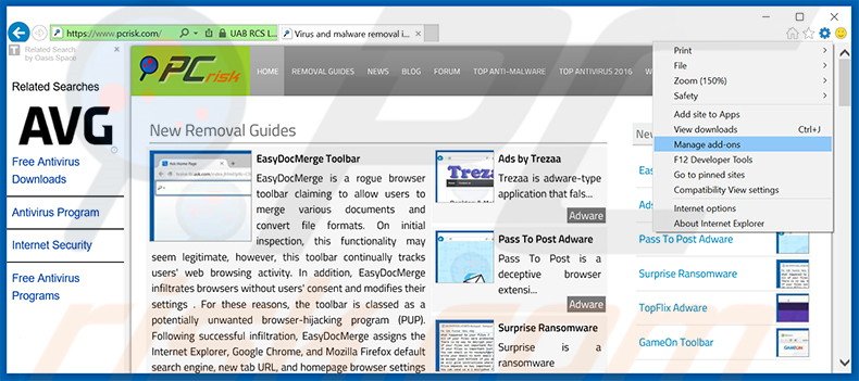 Suppression des publicités Powered par dans Internet Explorer étape 1