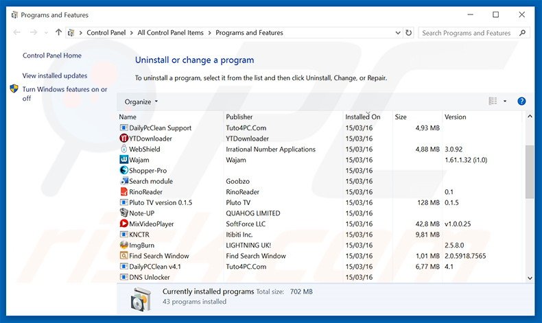 Désinstallation du logiciel de publicité Powered par via le Panneau de Configuration