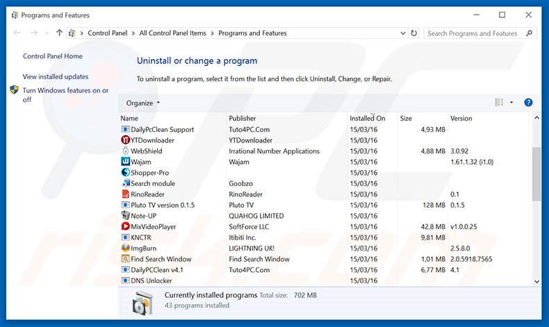 Désinstallation du logiciel de publicité Powered par via le Panneau de Configuration