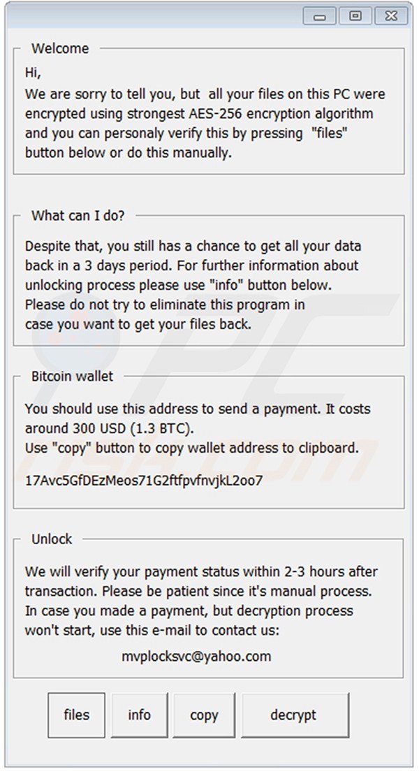 Message pop-up du rançongiciel RackCrypt 