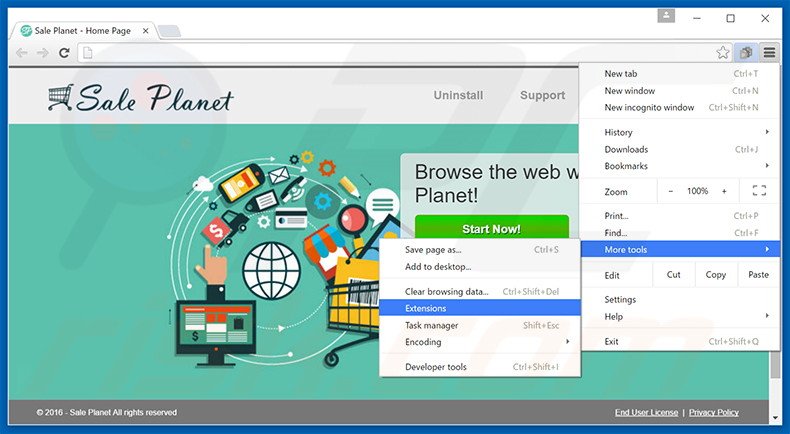 Suppression des publicités Sale Planet dans Google Chrome étape 1