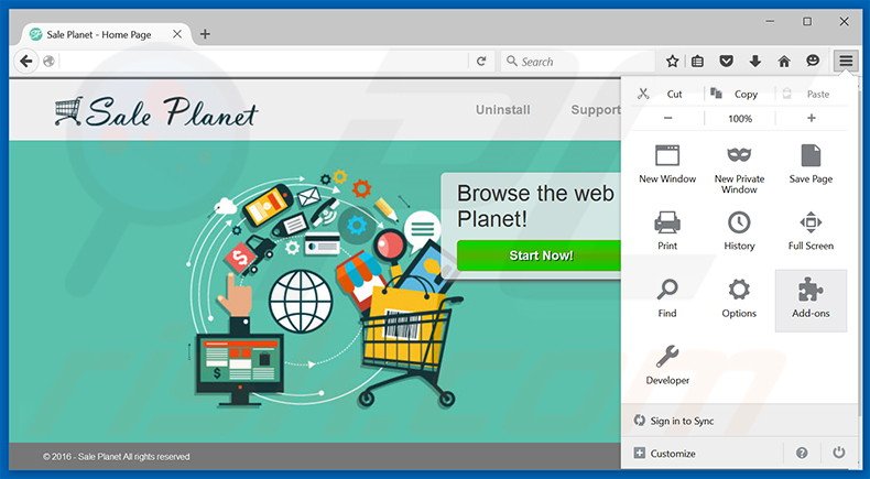 Suppression des publicités Sale Planet dans Mozilla Firefox étape 1