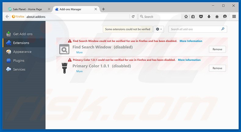 Suppression des publicités Sale Planet dans Mozilla Firefox étape 2