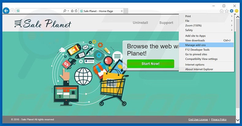 Suppression des publicités Sale Planet dans Internet Explorer étape 1