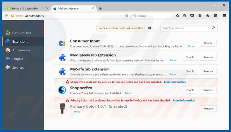 Suppression des publicités Screen Maker dans Mozilla Firefox étape 2