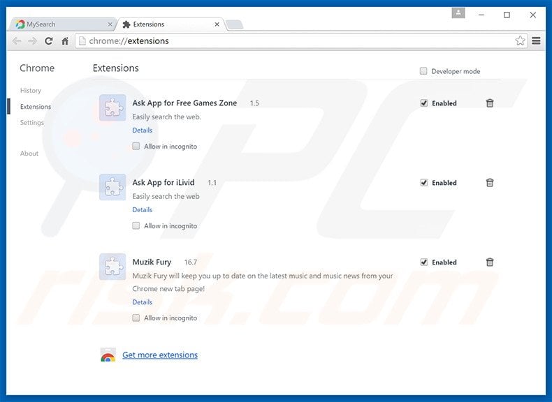 Suppression des extensions reliées à search.mysearch.com dans Google Chrome 