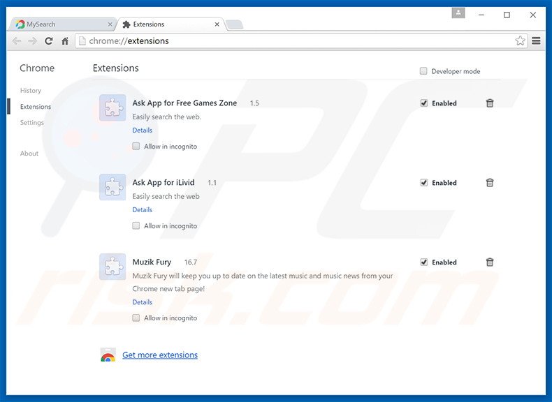 Suppression des extensions reliées à search.mysearch.com dans Google Chrome 