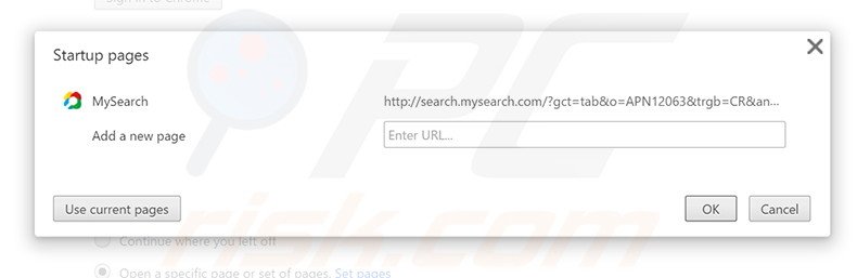 Suppression de la page d'accueil de search.mysearch.com dans Google Chrome 