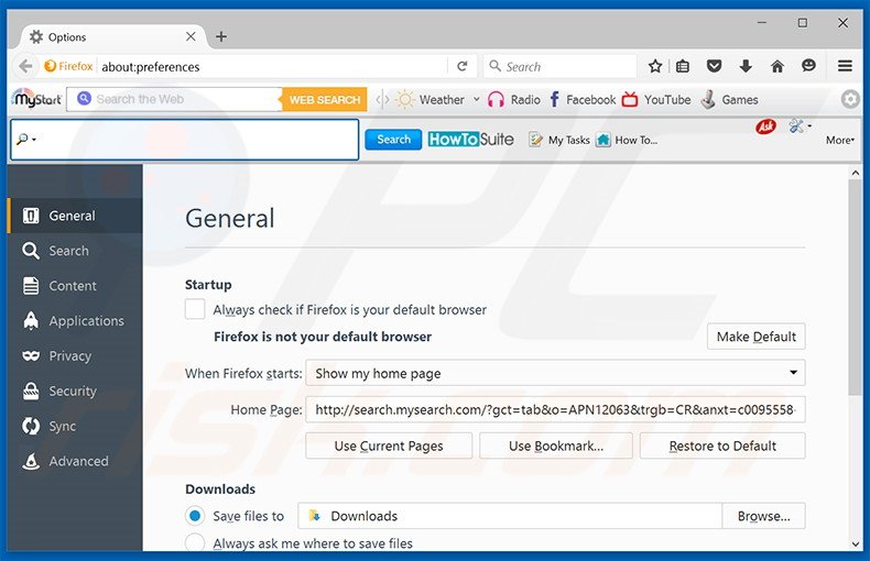 Suppression de la page d'accueil de search.mysearch.com dans Mozilla Firefox 