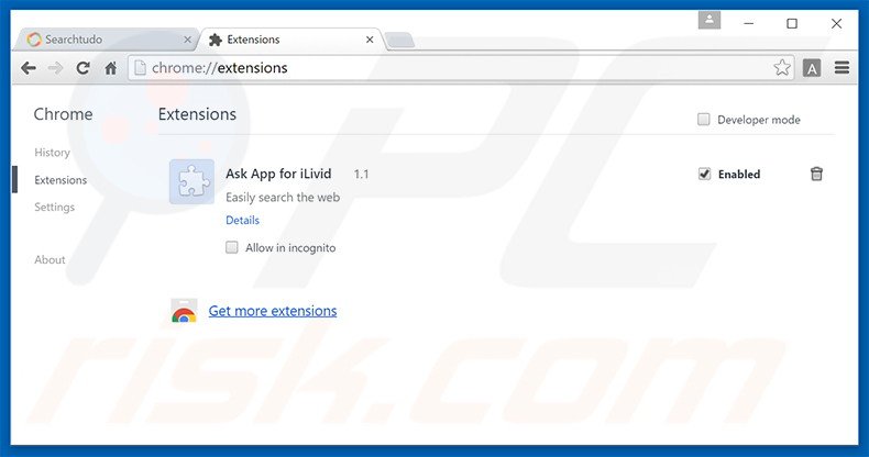 Suppression des extensions reliées à searchtudo.com dans Google Chrome 