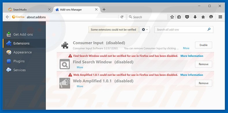 Suppression des extensions reliées à searchtudo.com dans Mozilla Firefox 