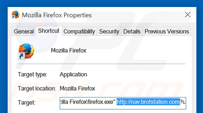 Suppression du raccourci cible de nav.brotstation.com dans Mozilla Firefox étape 2