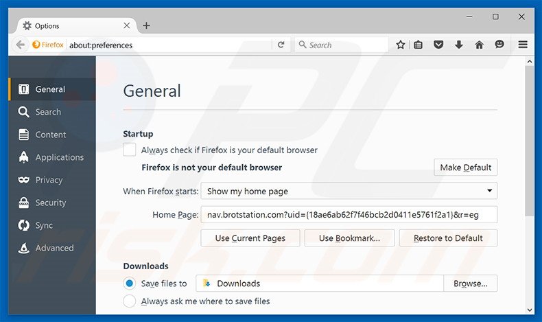 Suppression de la page d'accueil de nav.brotstation.com dans Mozilla Firefox 