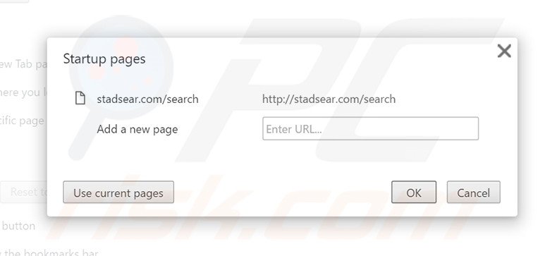 Suppression de la page d'accueil de stadsear.com dans Google Chrome 