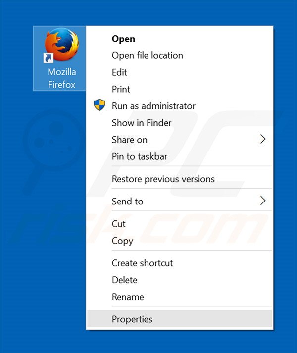 Suppression du raccourci cible de stadsear.com dans Mozilla Firefox étape 1