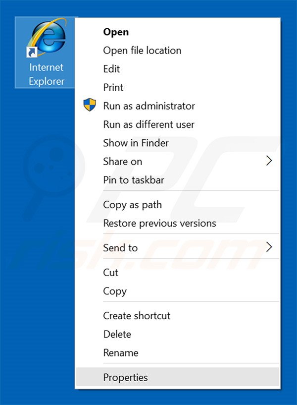 Suppression du raccourci cible de stadsear.com dans Internet Explorer étape 1