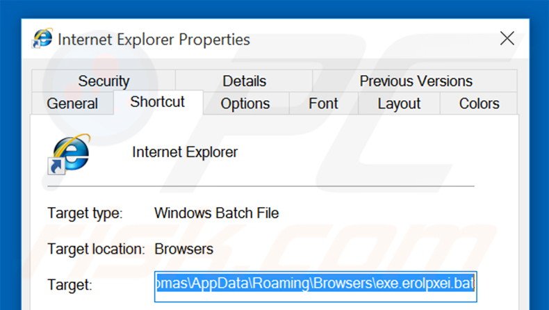 Suppression du raccourci cible de stadsear.com dans Internet Explorer étape 2