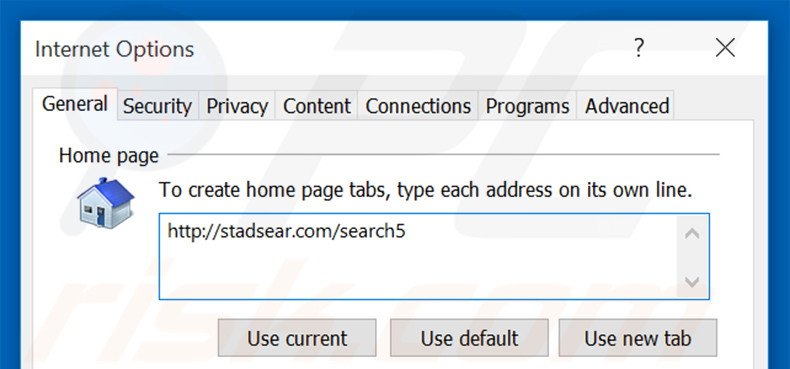 Suppression de la page d'accueil de stadsear.com dans Internet Explorer 