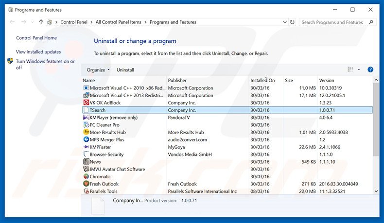 stadsear.com browser hijacker uninstall via Control Panel