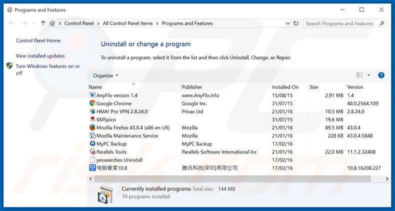 Désinstallation du logiciel de publicité TopFlix via le Panneau de Configuration