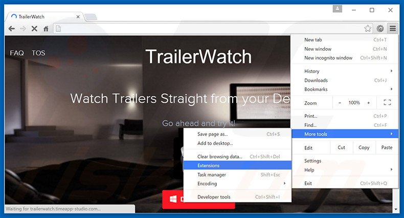 Suppression des publicités TrailerWatch  dans Google Chrome étape 1