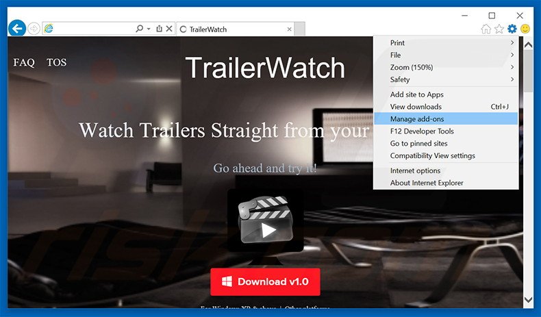 Suppression des publicités TrailerWatch dans Internet Explorer étape 1