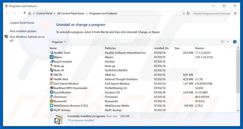 Désinstallation du logiciel de publicité TrailerWatch via le Panneau de Configuration