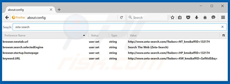 Suppression du moteur de recherche par défaut de zeta-search.com dans Mozilla Firefox 