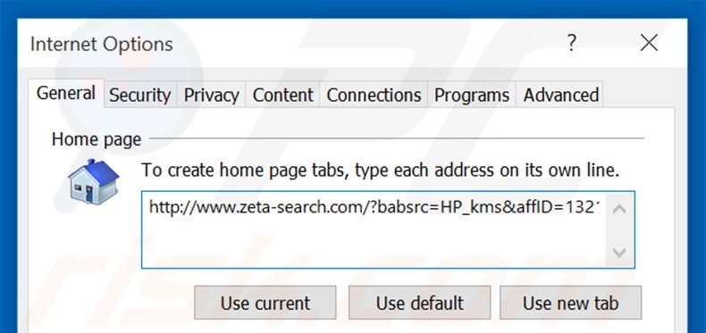 Suppression de la page d'accueil de zeta-search.com dans Internet Explorer 