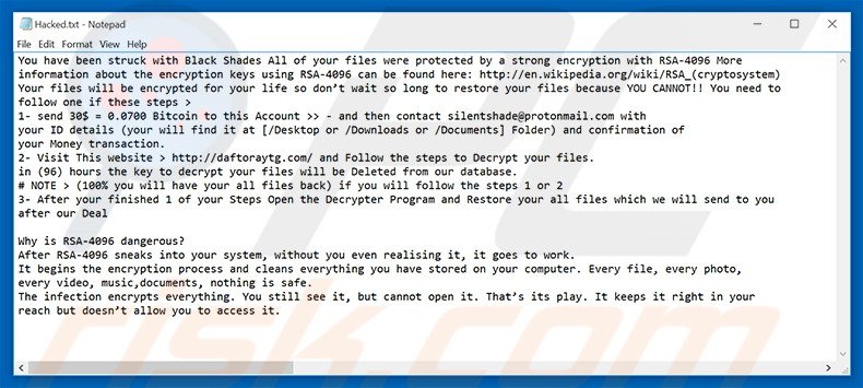 Instructions de décryptage de Black Shades 