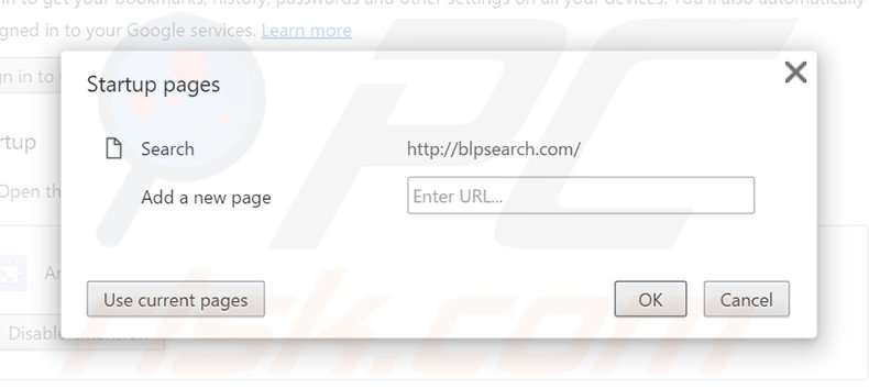Suppression de la page d'accueil de blpsearch.com dans Google Chrome 