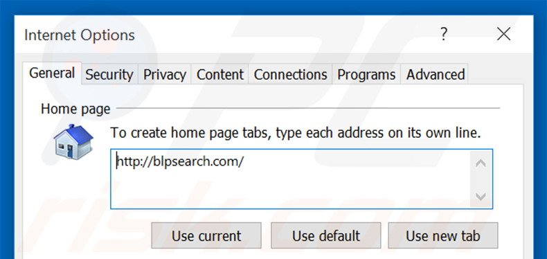 Suppression de la page d'accueil de blpsearch.com dans Internet Explorer 
