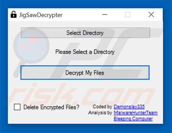 Décrypteur Jigsaw utilisé pour restaurer les fichiers encryptés par CryptoHitman