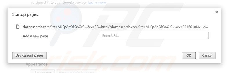 Suppression de la page d'accueil de dozensearch.com dans Google Chrome 