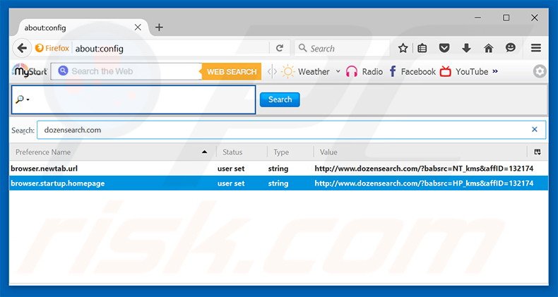 Suppression du moteur de recherche par défaut de dozensearch.com dans Mozilla Firefox 