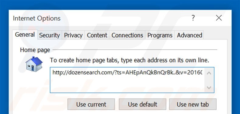 Suppression de la page d'accueil de dozensearch.com dans Internet Explorer 