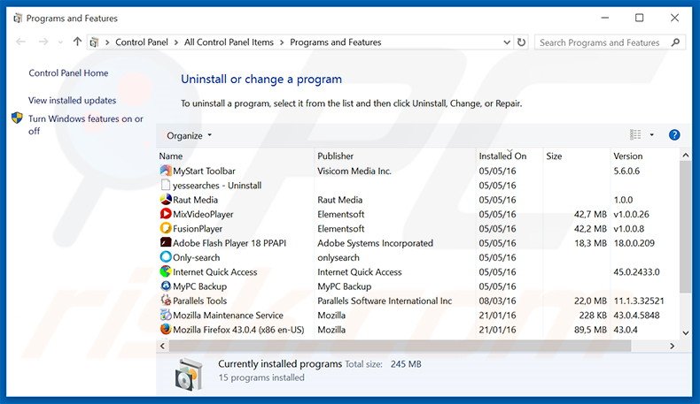 Désinstallation du pirate de navigateur dozensearch.com via le Panneau de Configuration