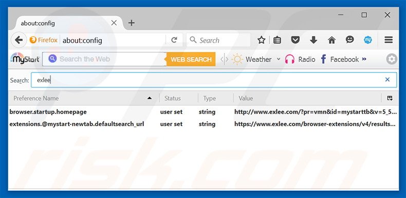 Suppression du moteur de recherche par défaut d'exlee.com dans Mozilla Firefox 