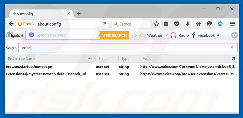 Suppression du moteur de recherche par défaut d'exlee.com dans Mozilla Firefox 
