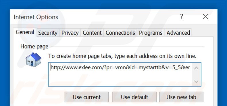 Suppression de la page d'accueil de exlee.com dans Internet Explorer 