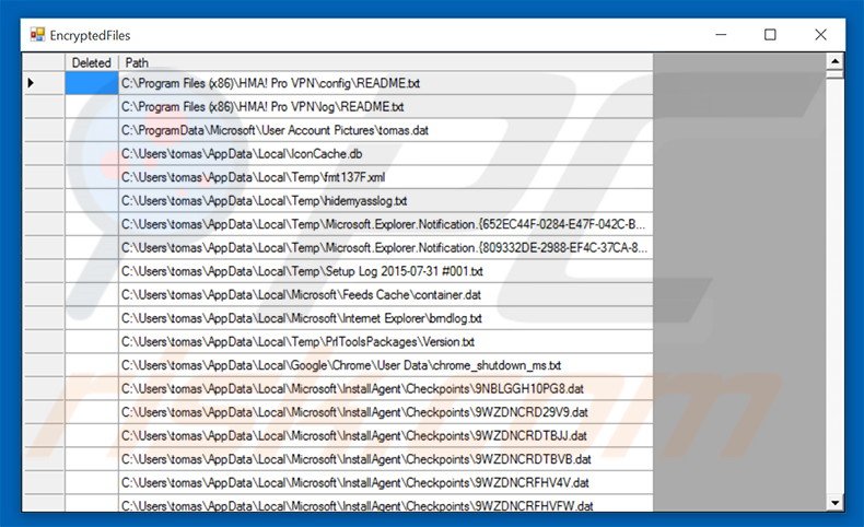 Liste des fichiers encryptés par .Fun