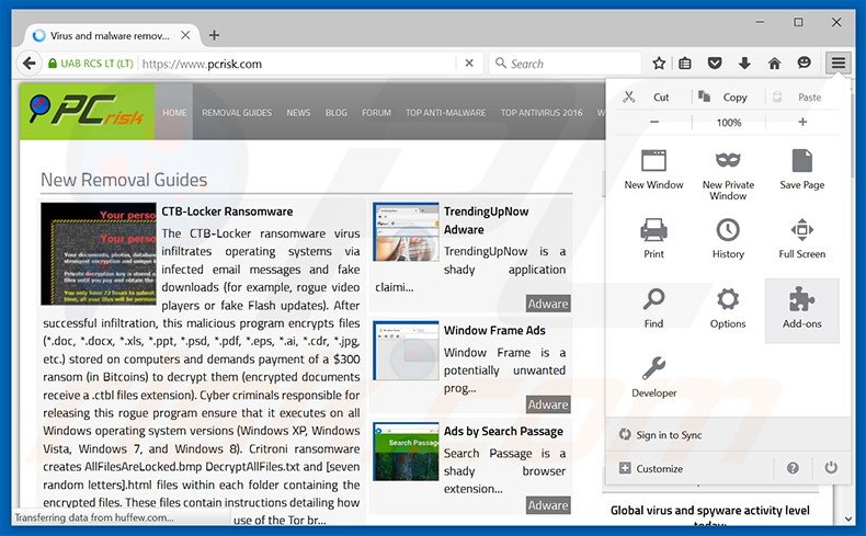 Suppression des publicités [lettres aléatoires] dans Mozilla Firefox étape 1