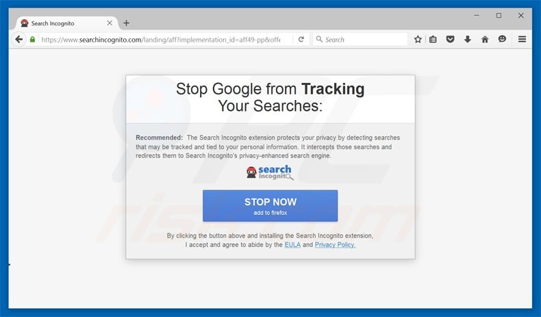 site web publicisant le pirate de navigateur searchincognito.com 