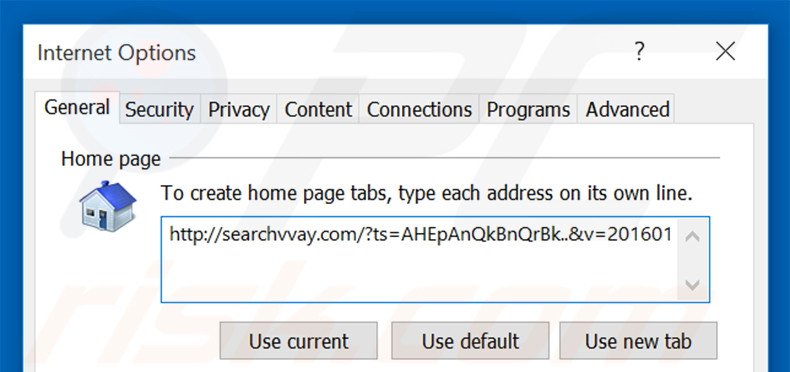 Suppression de la page d'accueil de searchvvay.com dans Internet Explorer 