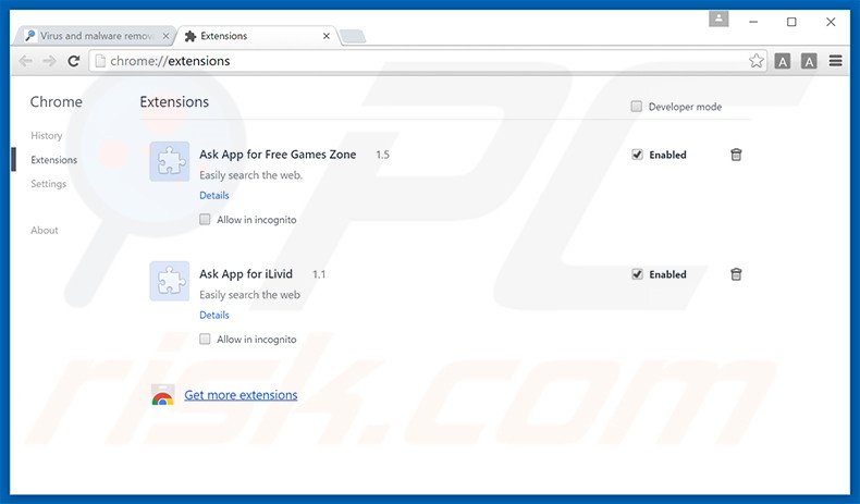 Suppression des publicités Social2Search dans Google Chrome étape 2