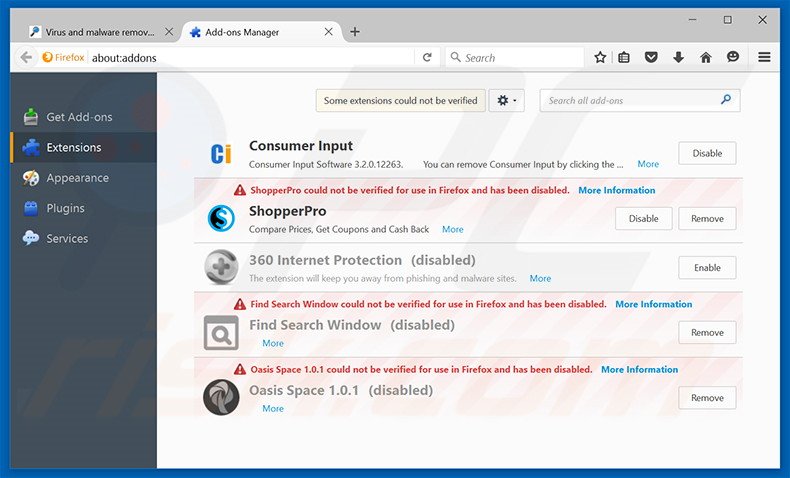 Suppression des publicités Social2Search dans Mozilla Firefox étape 2