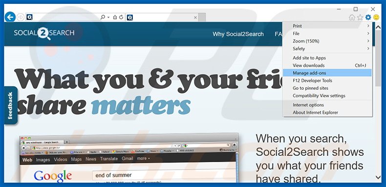 Suppression des publicités Social2Search dans Internet Explorer étape 1