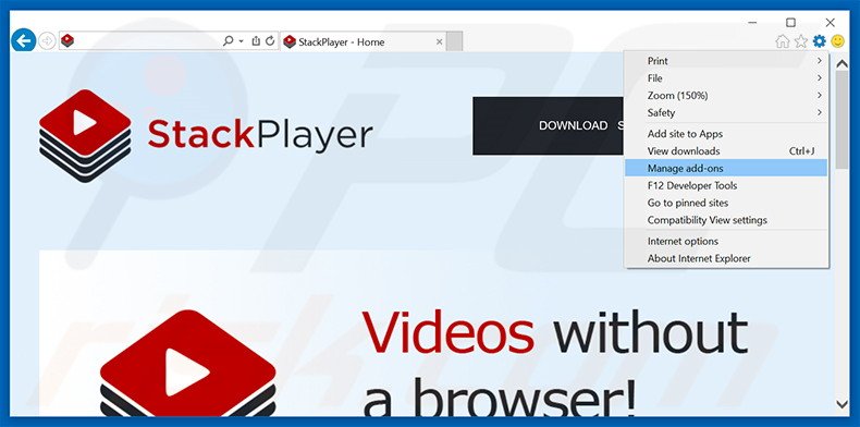 Suppression des publicités Stack Player dans Internet Explorer étape 1