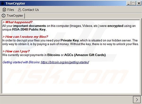 Fenêtre de TrueCrypt énonçant que les fichiers ont été encryptés