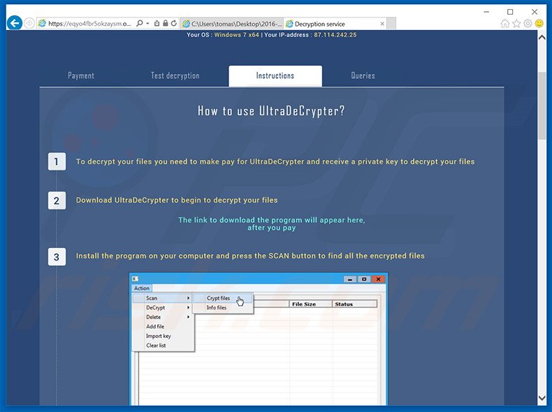 instructions du site web d'UltraCrypter 